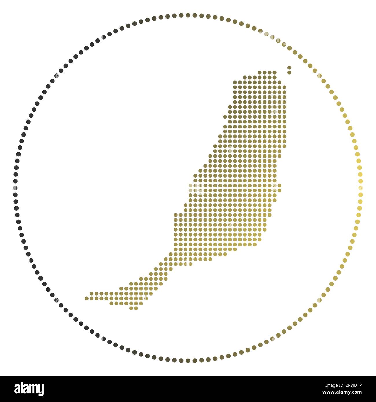 Badge digitale Fuerteventura. Mappa in stile punteggiato di Fuerteventura in cerchio. Icona tecnologica dell'isola con punti sfumati. Eccellente illustrazione vettoriale. Illustrazione Vettoriale