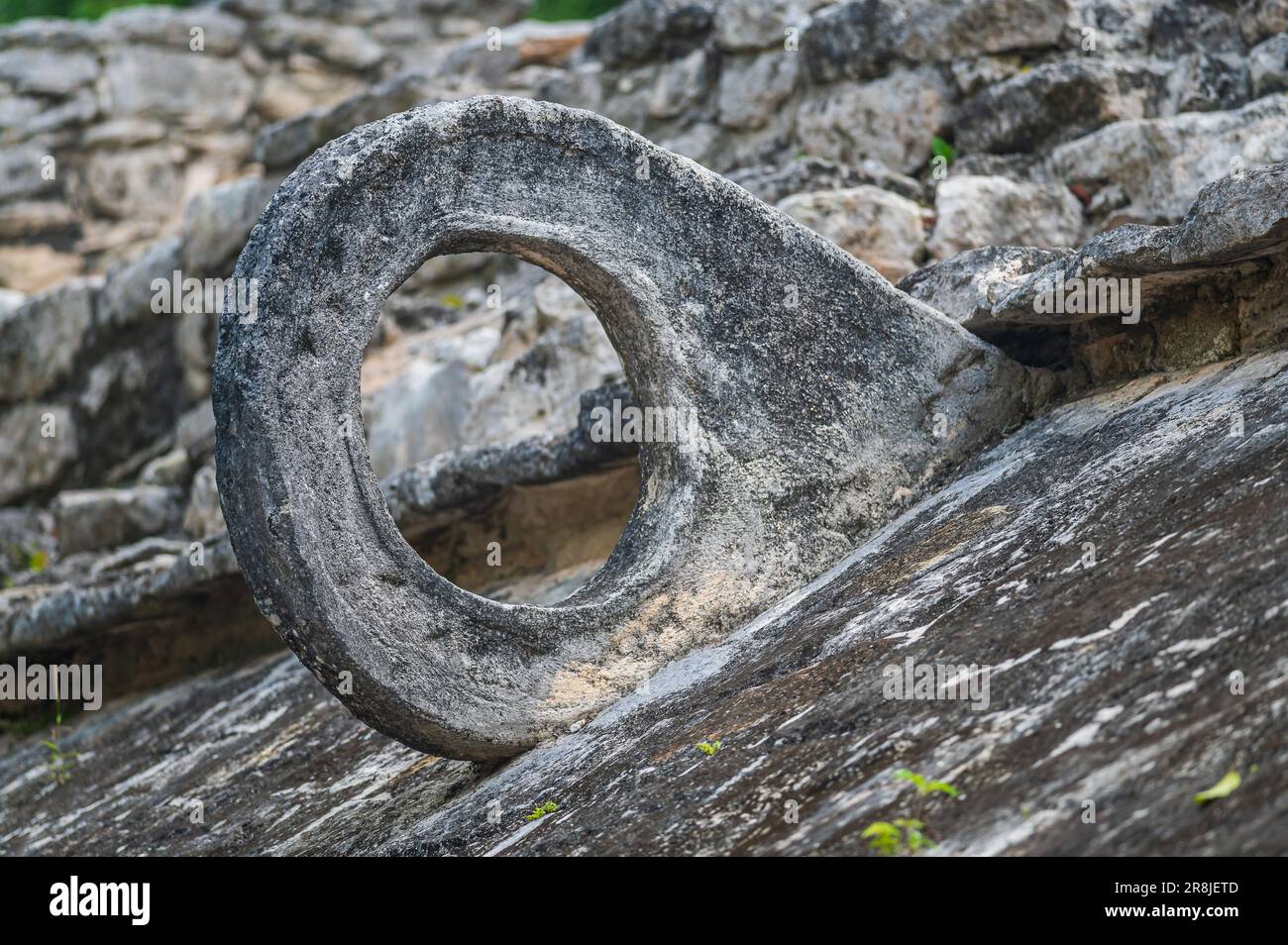 Maya juego tipico de la pelota nel villaggio archeologico di Cobà, in Quintana Roo, Messico Foto Stock