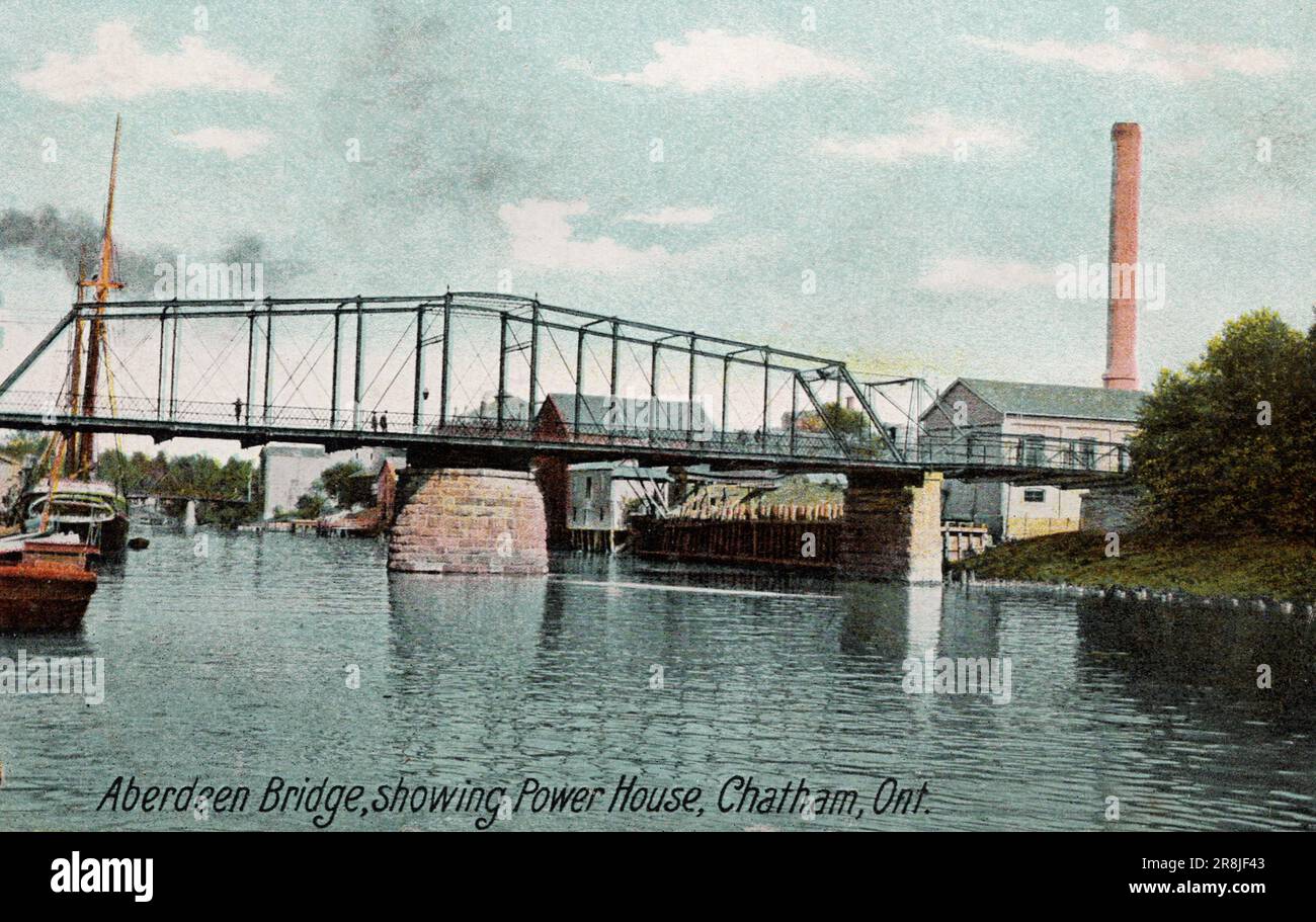 Il Ponte di Aberdeen, Chatham Ontario Canada, circa 1908 cartolina. fotografo non identificato Foto Stock