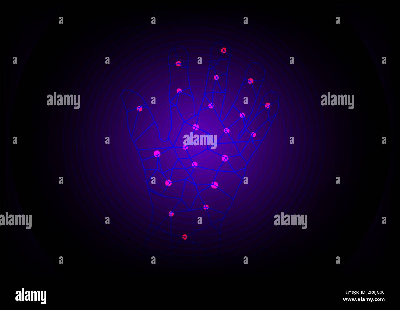 Scansione della mano identificata analizzare futuristico cyberspazio internet comunicazione online astratto sfondo grafico disegno vettoriale illustrazione Illustrazione Vettoriale