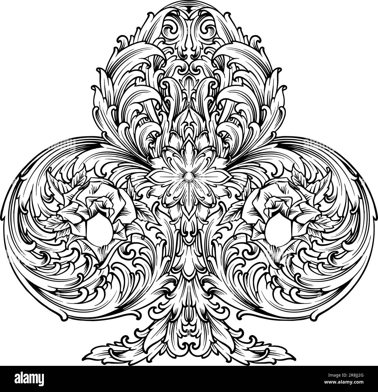 Enigmatici club antiche incise gioco di carte silhouette vettoriali illustrazioni per il tuo logo di lavoro, t-shirt merchandise, adesivi e disegni di etichette, pos Illustrazione Vettoriale