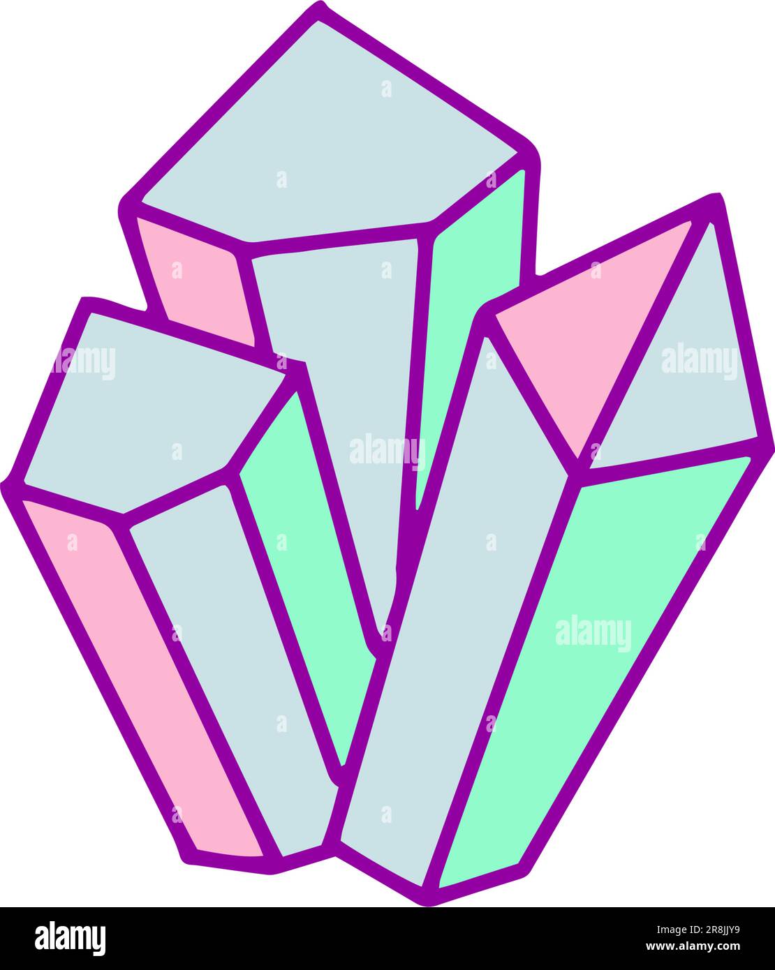 Kawaii cristallo. Illustrazione vettoriale colorata disegnata a mano. Illustrazione Vettoriale