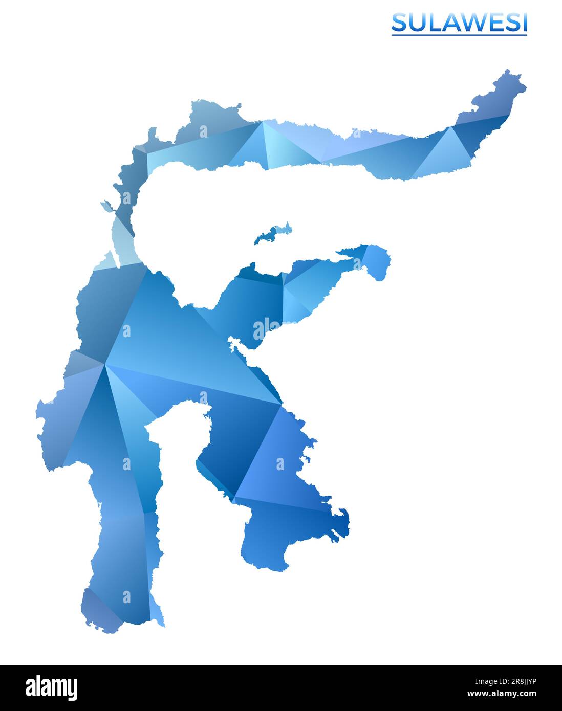 Mappa vettoriale poligonale Sulawesi. Isola geometrica vibrante in basso stile poli. Immagini straordinarie per le tue infografiche. Illustrazione Vettoriale