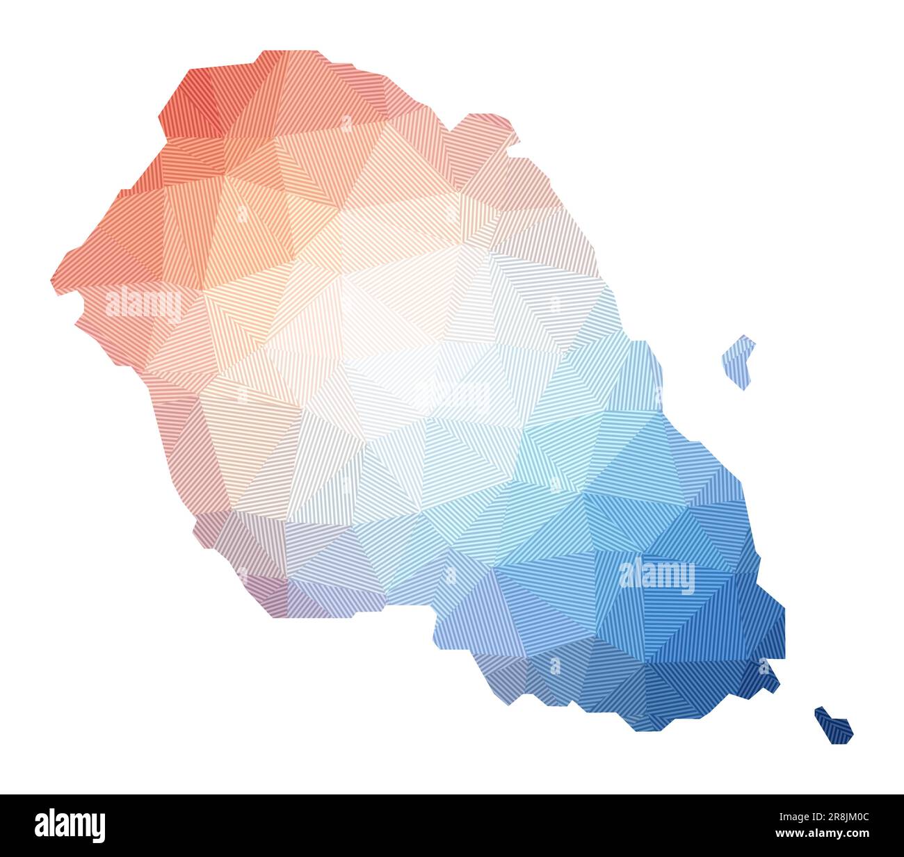 Mappa di Graciosa. Bassa illustrazione poly dell'isola. Disegno geometrico a strisce. Tecnologia, Internet, concetto di rete. Illustrazione vettoriale. Illustrazione Vettoriale