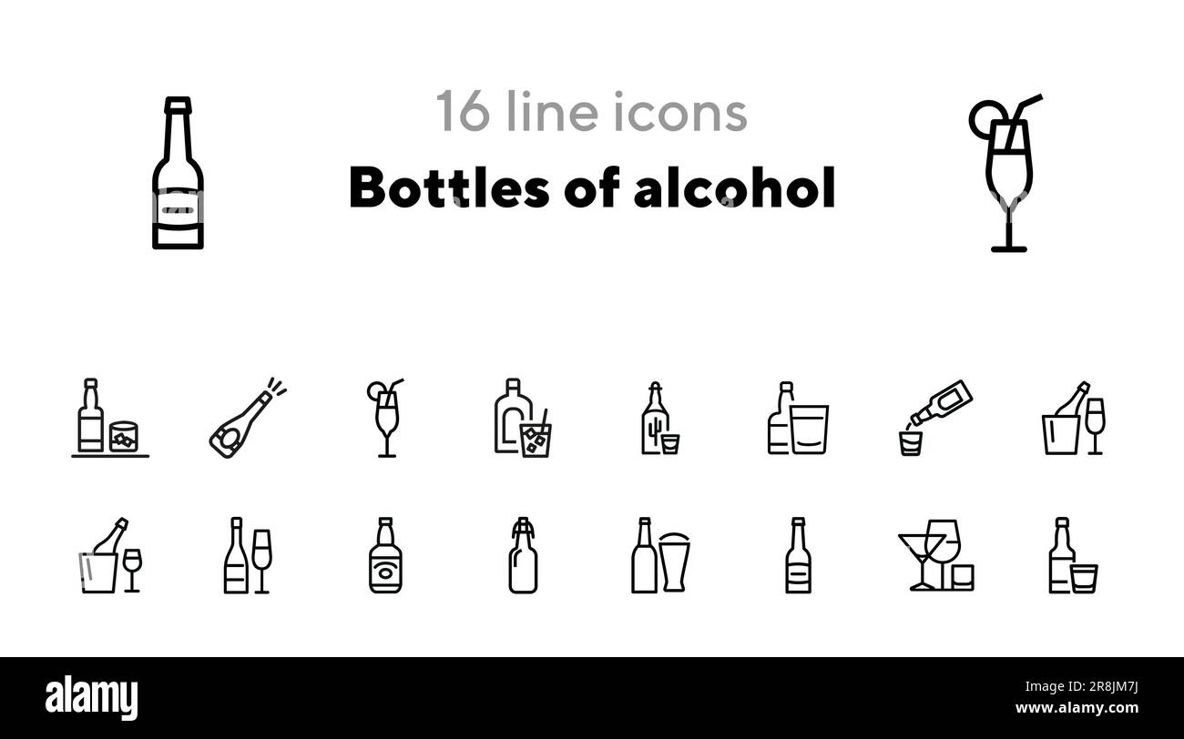 Set di icone bottiglie di alcool Illustrazione Vettoriale