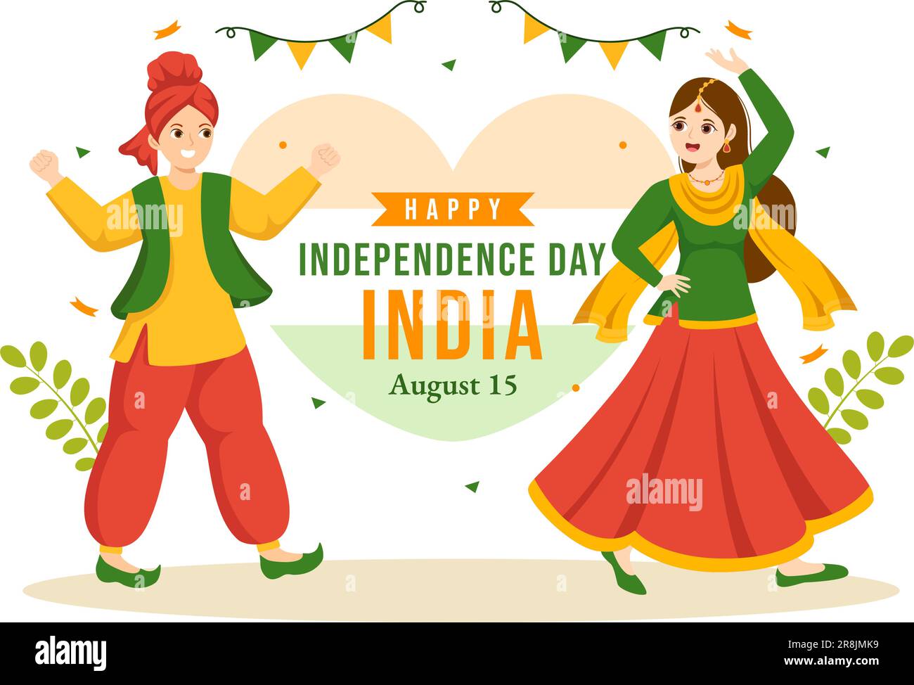 Happy Independence Day India Vector Illustration on 15 August with Indian Flag in Flat Cartoon Hand Drawed Celebration background Templates Illustrazione Vettoriale