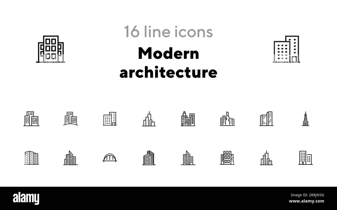 Architettura moderna linea icone set Illustrazione Vettoriale