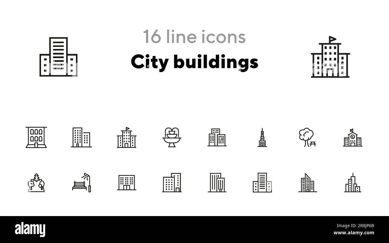 Set di icone edifici della città Illustrazione Vettoriale
