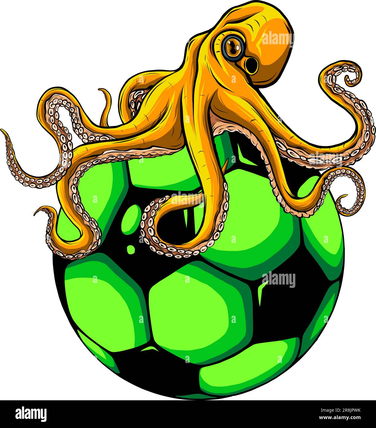 illustrazione vettoriale del polpo avvolto intorno ad una sfera di calcio Illustrazione Vettoriale