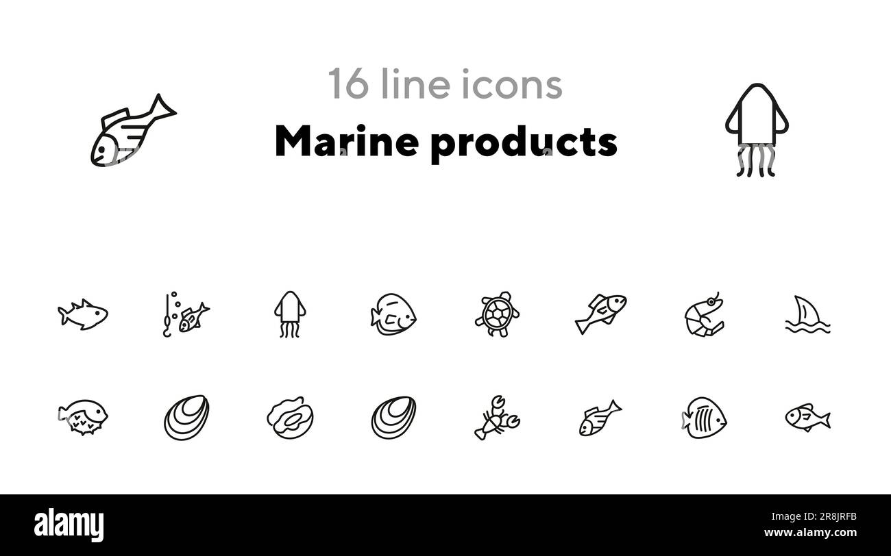 Set di icone prodotti marini Illustrazione Vettoriale