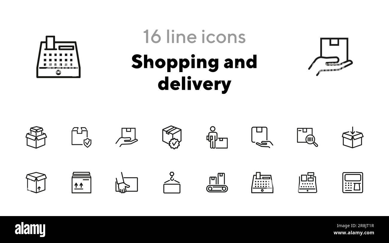 Icone di shopping e consegna Illustrazione Vettoriale