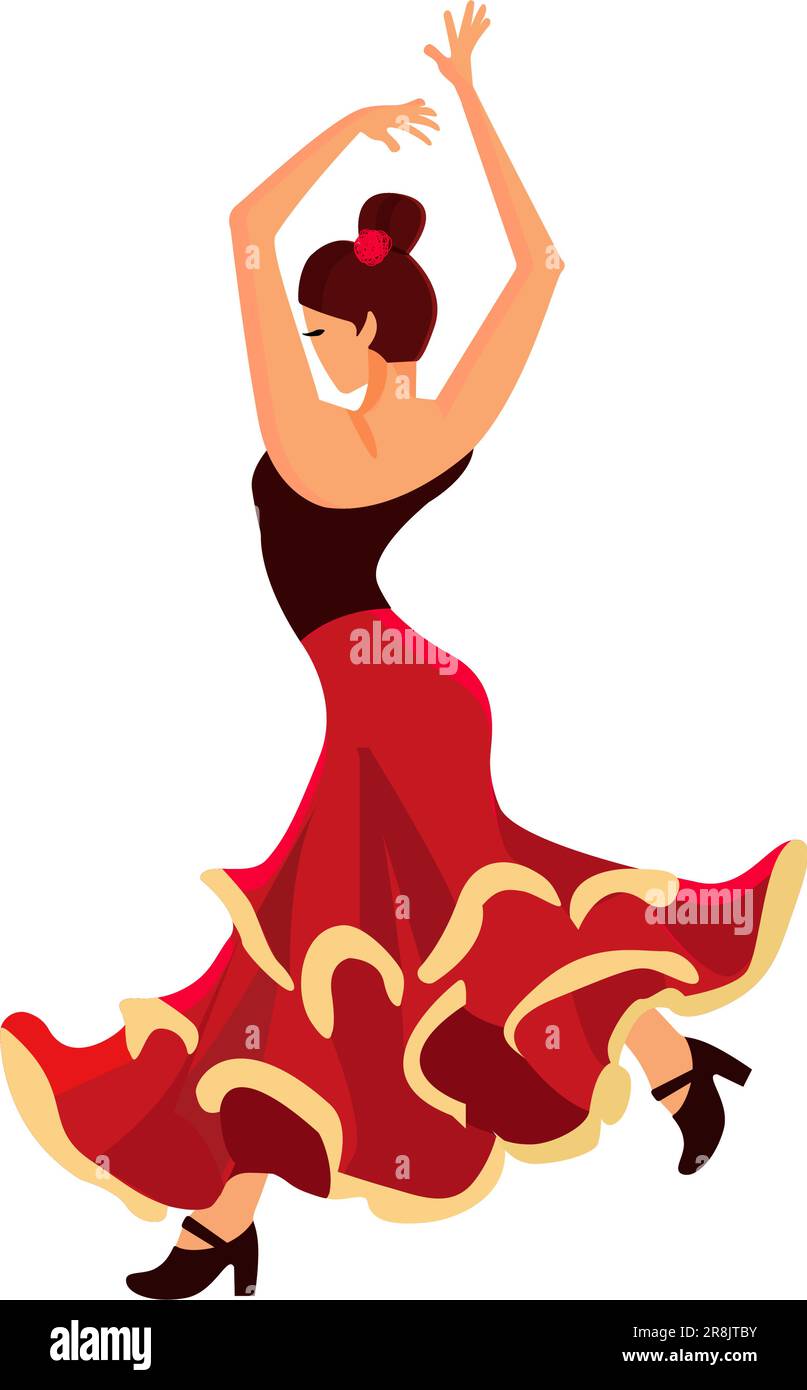 Donna flamenco ballare isolato su sfondo bianco. Danza spagnola. Illustrazione del vettore piatto Illustrazione Vettoriale