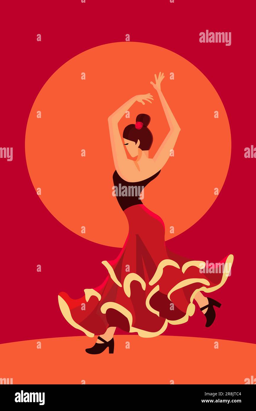 Poster con balli di flamenco. Copia spazio per il testo. Illustrazione del vettore piatto Illustrazione Vettoriale