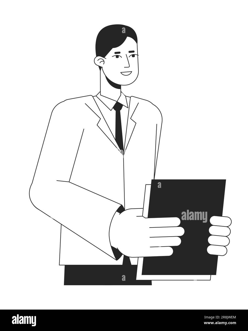 Lavoratore di ufficio asiatico che tiene documenti BW vettore spot illustrazione Illustrazione Vettoriale