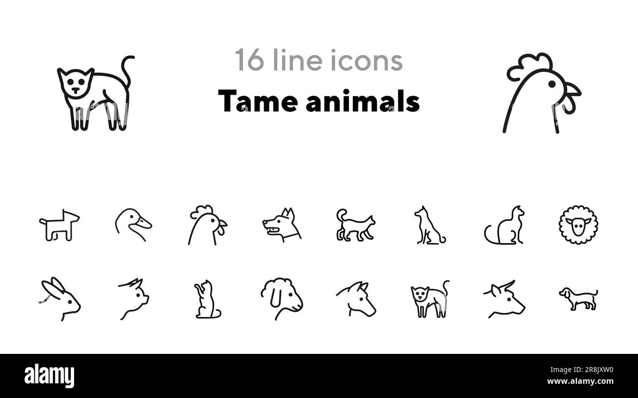 Set di icone della linea Tame Animals Illustrazione Vettoriale