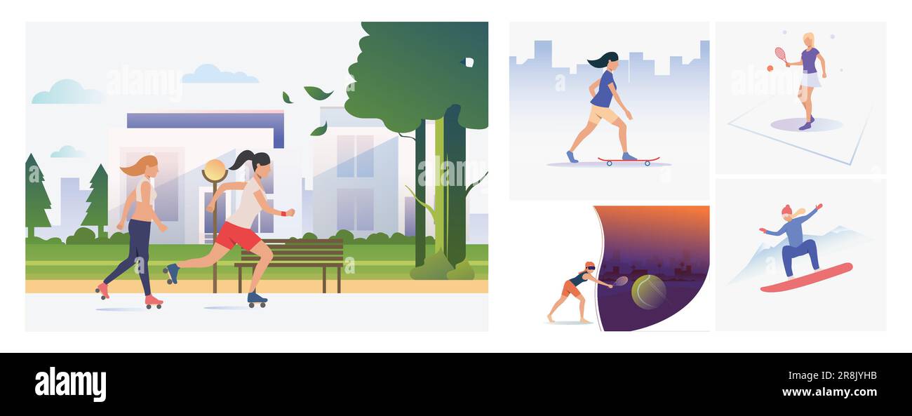 Insieme di persone sportive che si coinvolgano in hobby Illustrazione Vettoriale