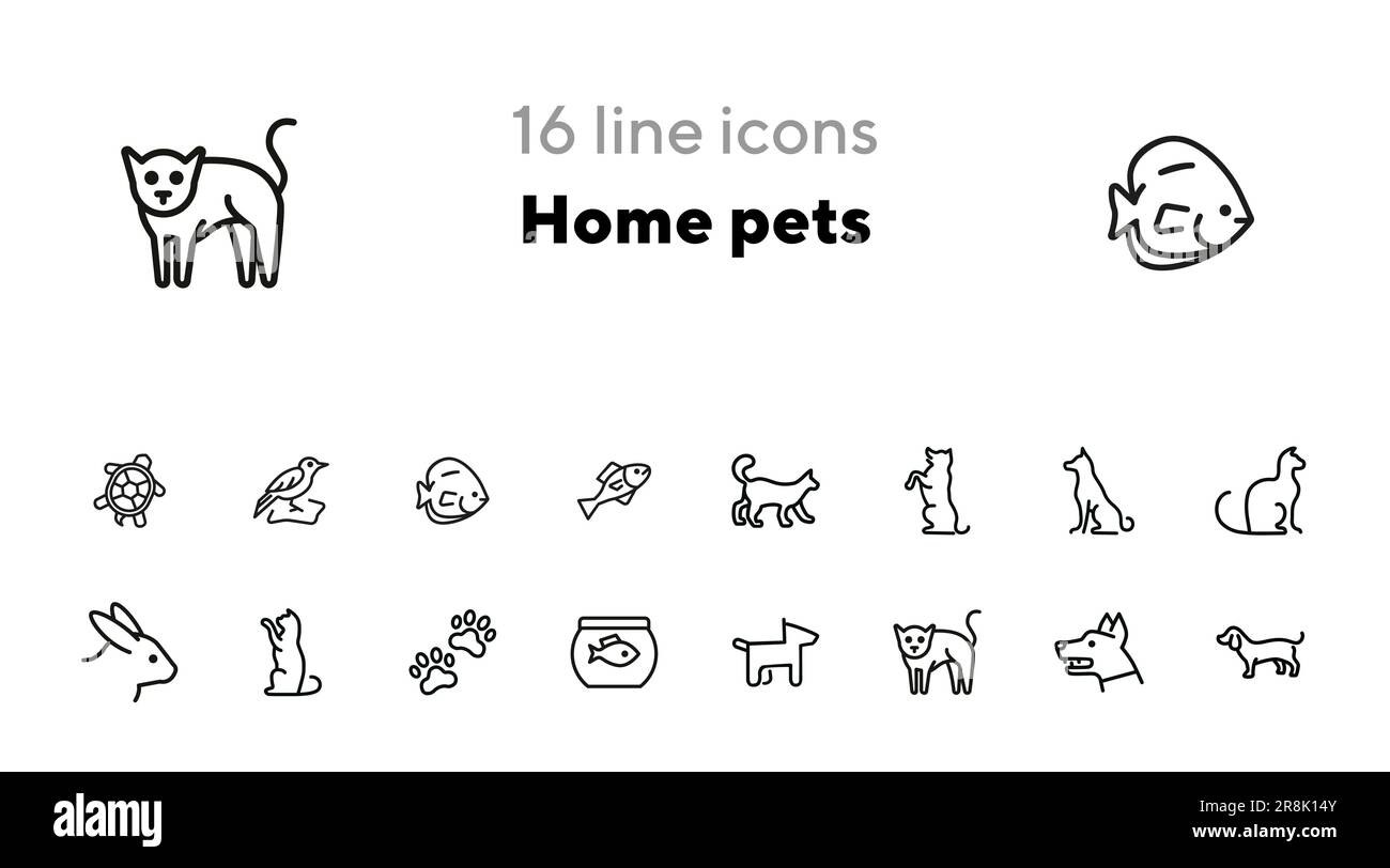 Set di icone linea animali domestici Illustrazione Vettoriale