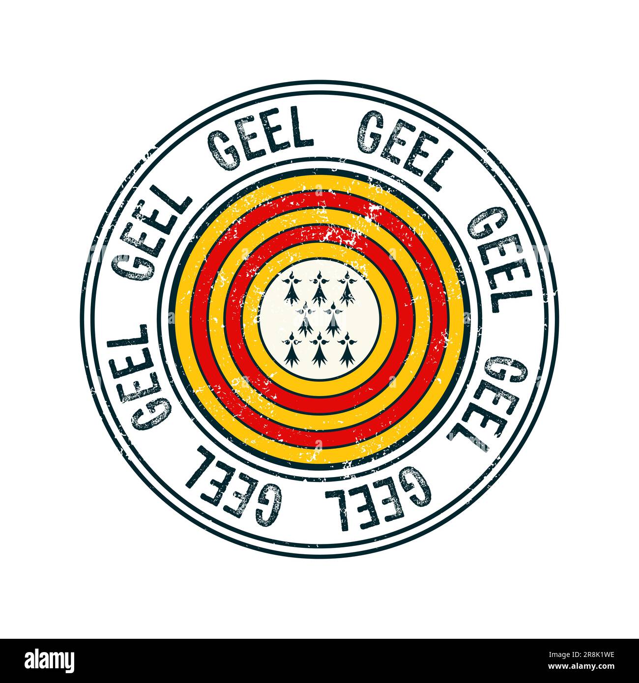 Geel, Belgio, francobollo di gomma vettoriale della città su sfondo bianco Illustrazione Vettoriale