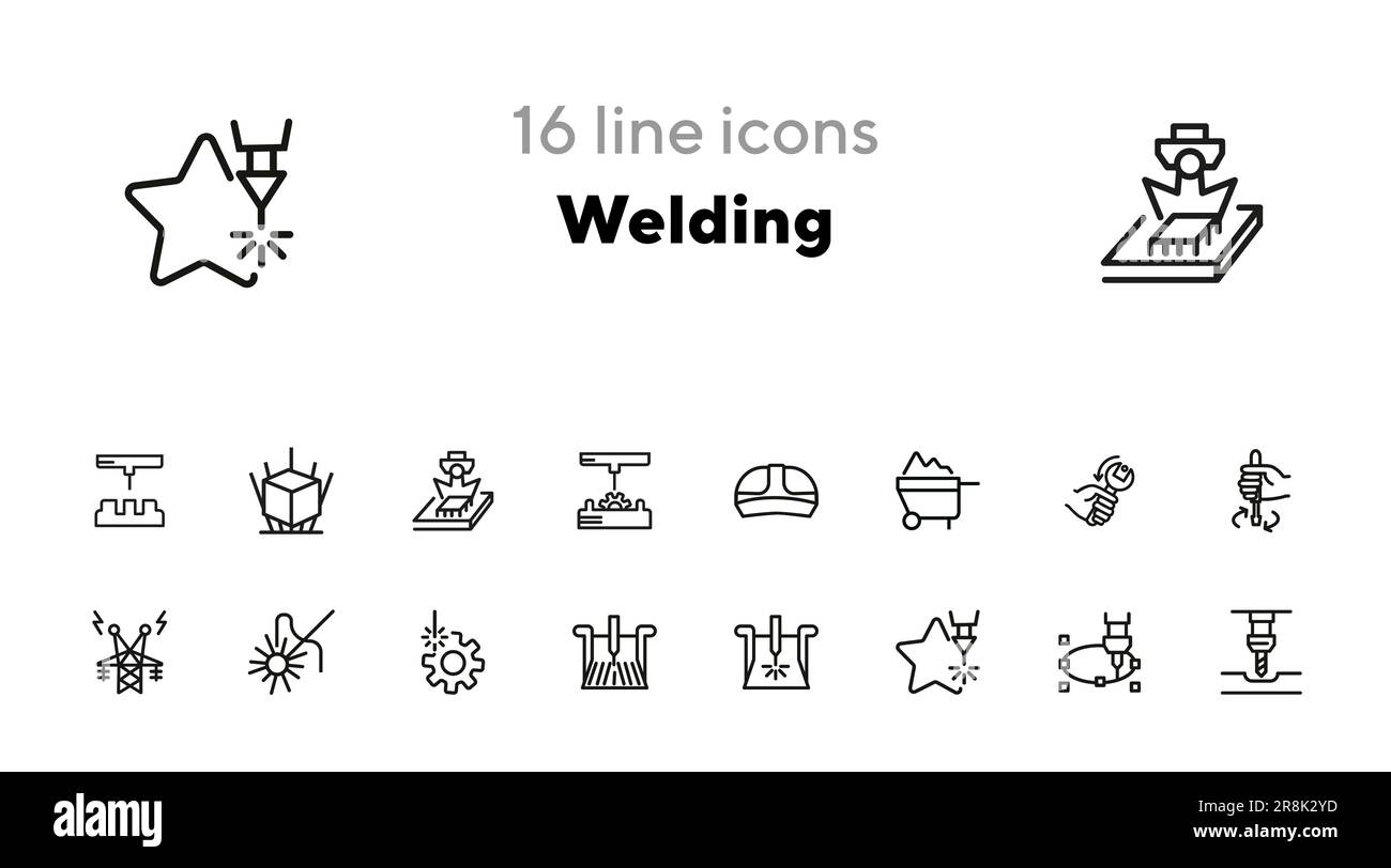 Set di icone della linea di saldatura Illustrazione Vettoriale