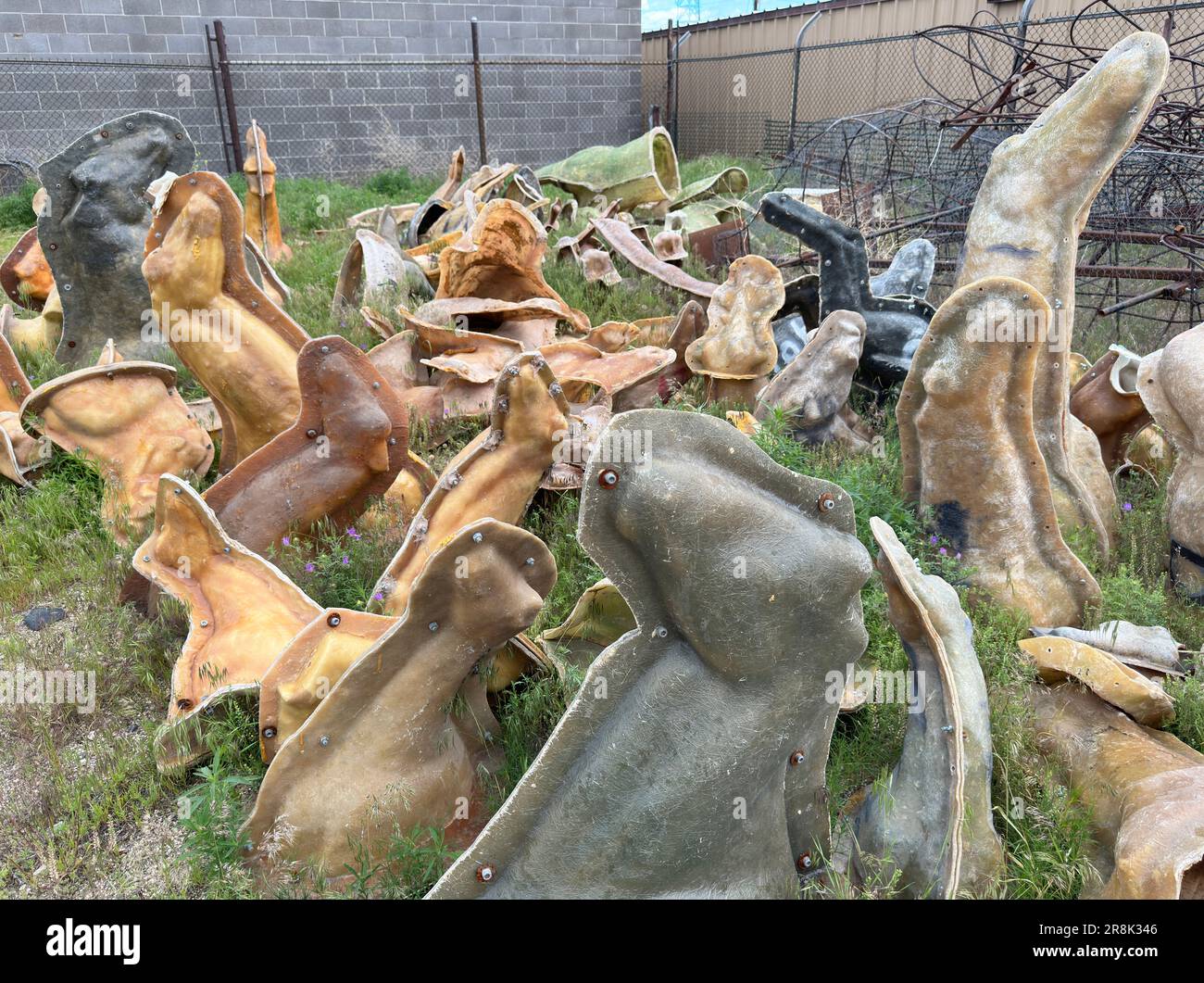 Stampi e forme in un boneyard animale selvatico sono riposati all'esterno fino a quando necessario per fare nuove sculture. Foto Stock