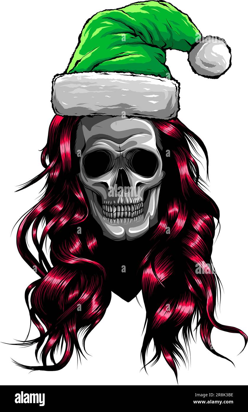 Cranio che indossa Babbo Natale cappello illustrazione vettoriale Illustrazione Vettoriale