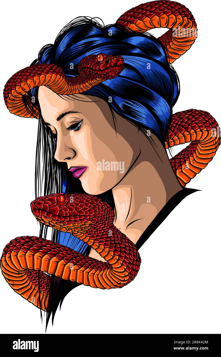 illustrazione di testa ragazza e serpente Illustrazione Vettoriale