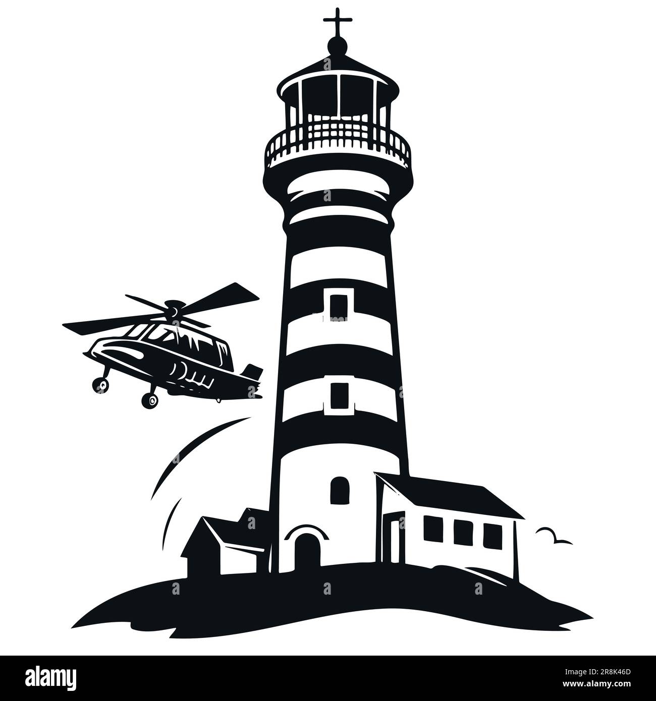 faro vettoriale bianco e nero, faro disegnato a mano, isolato su bianco Illustrazione Vettoriale