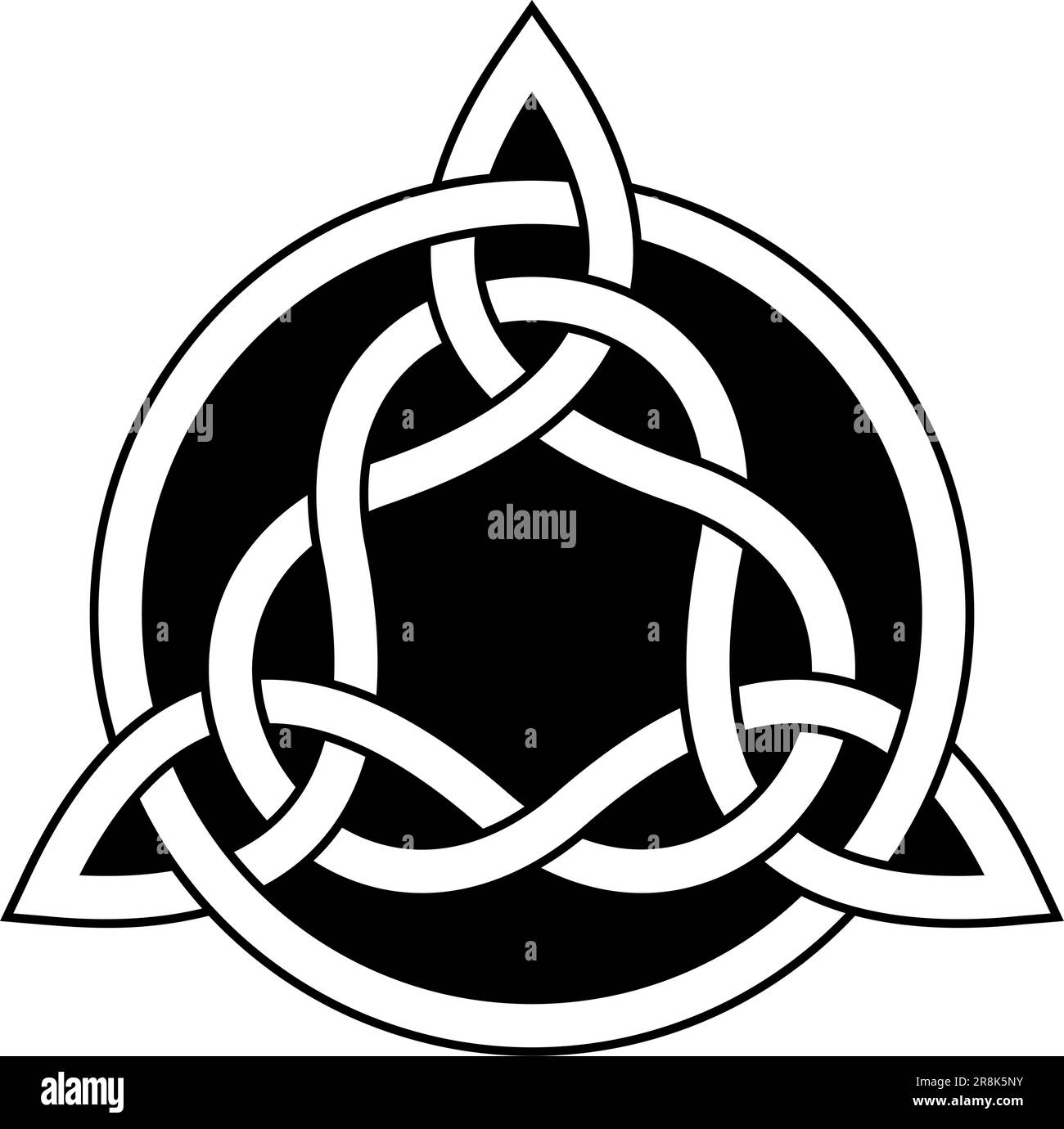 Nodo Trinity in contorno nero. Simbolo celtico noto anche come Triquetra. La Triqueta simboleggia le tre aree del corpo, della psiche e dello spirito. Illustrazione Vettoriale