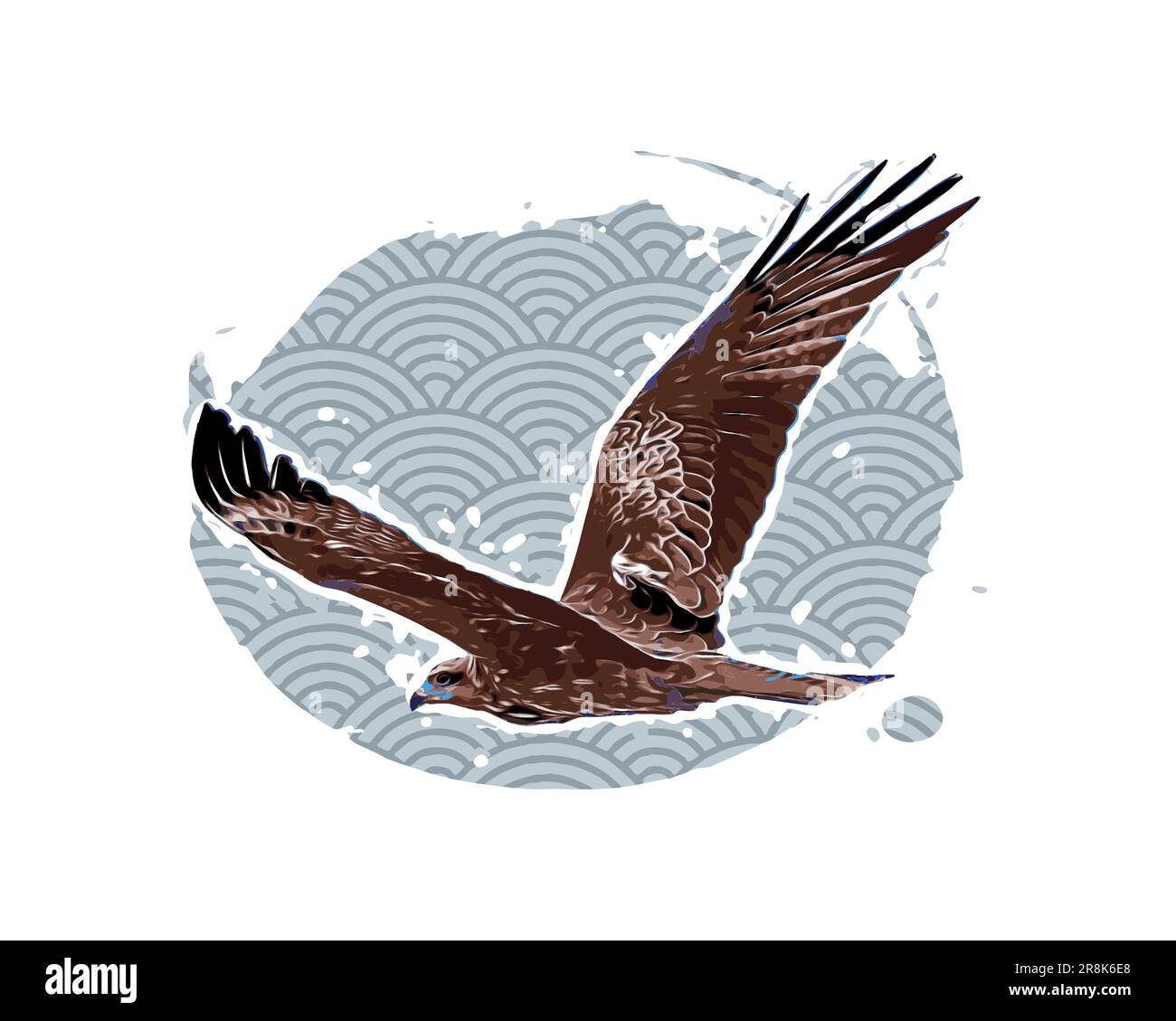 Aquila in volo nel cielo, vintage vettoriale illustrazione, fumetto baground Illustrazione Vettoriale