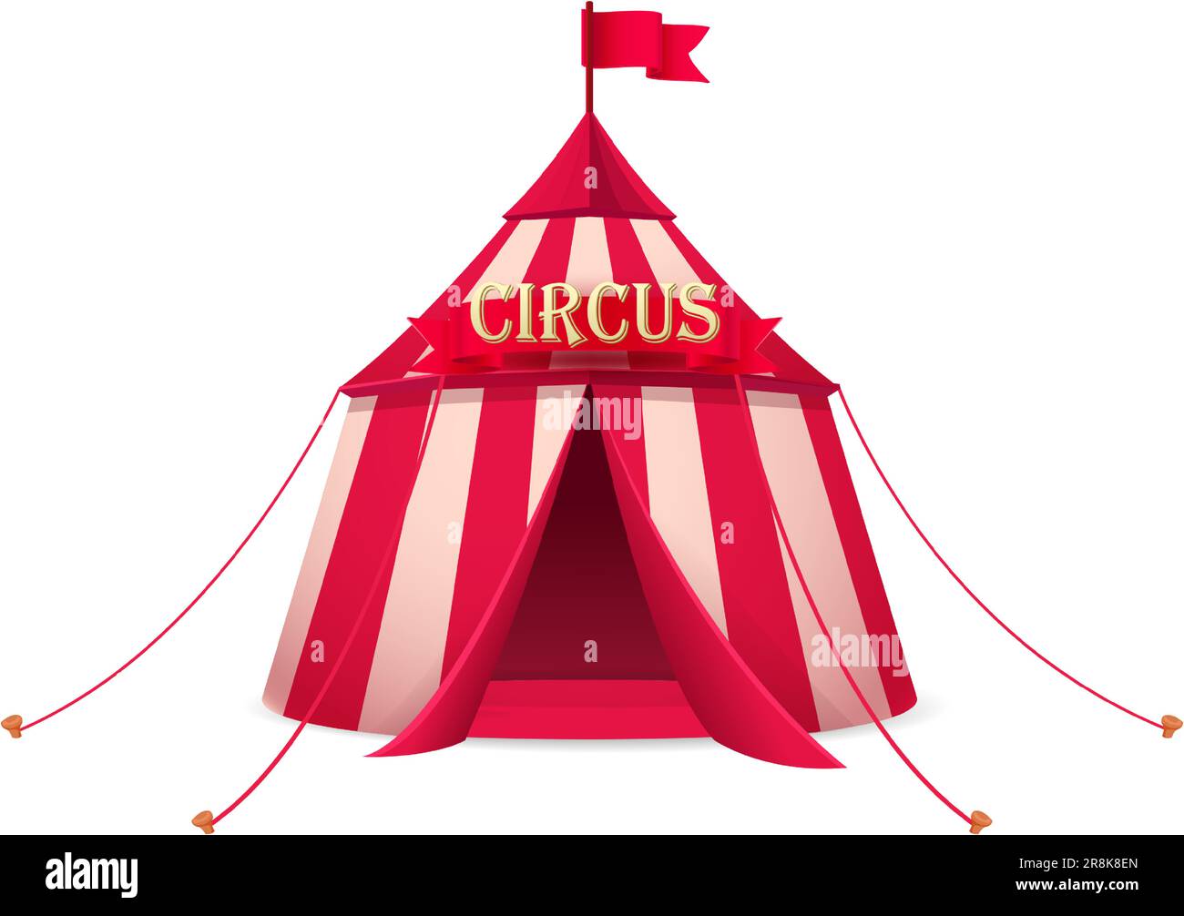 Vector stile cartoon rosso circo tenda. Isolato su sfondo bianco. Illustrazione Vettoriale