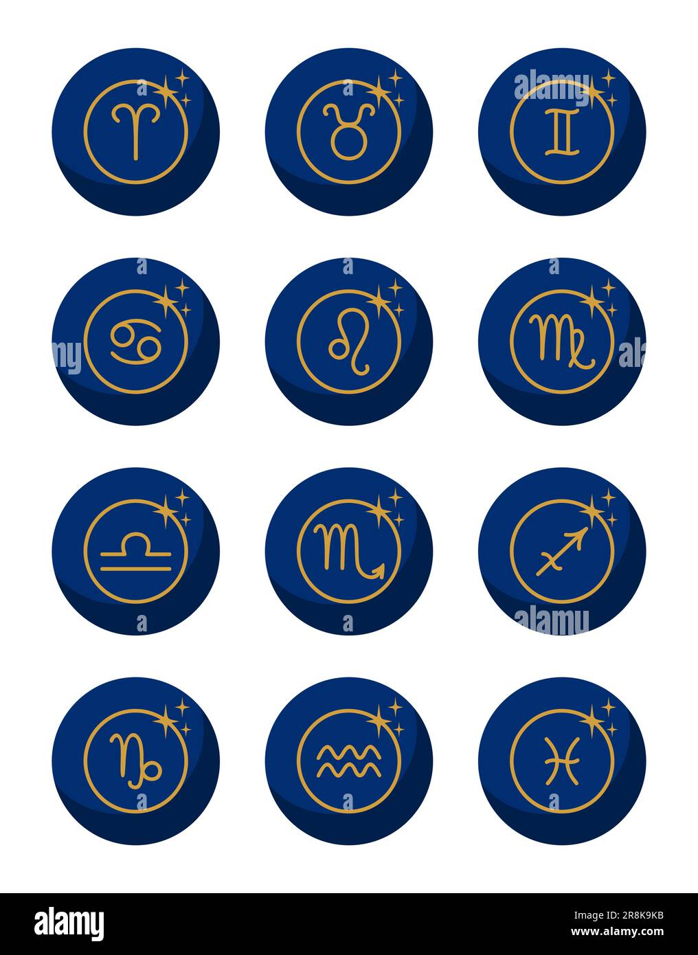 Set di segni zodiacali blu e oro. Illustrazione del vettore piatto Illustrazione Vettoriale