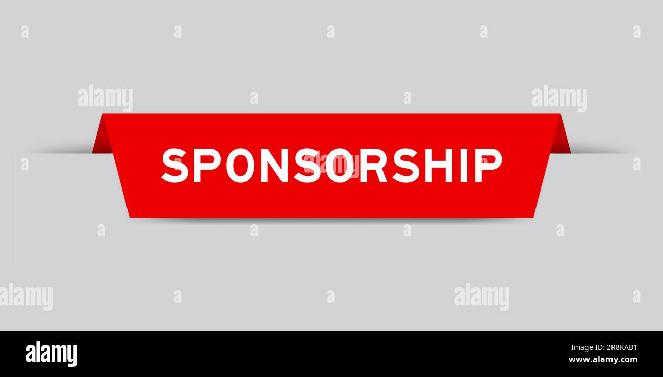 Etichetta inserita di colore rosso con parola sponsorizzazione su sfondo grigio Illustrazione Vettoriale