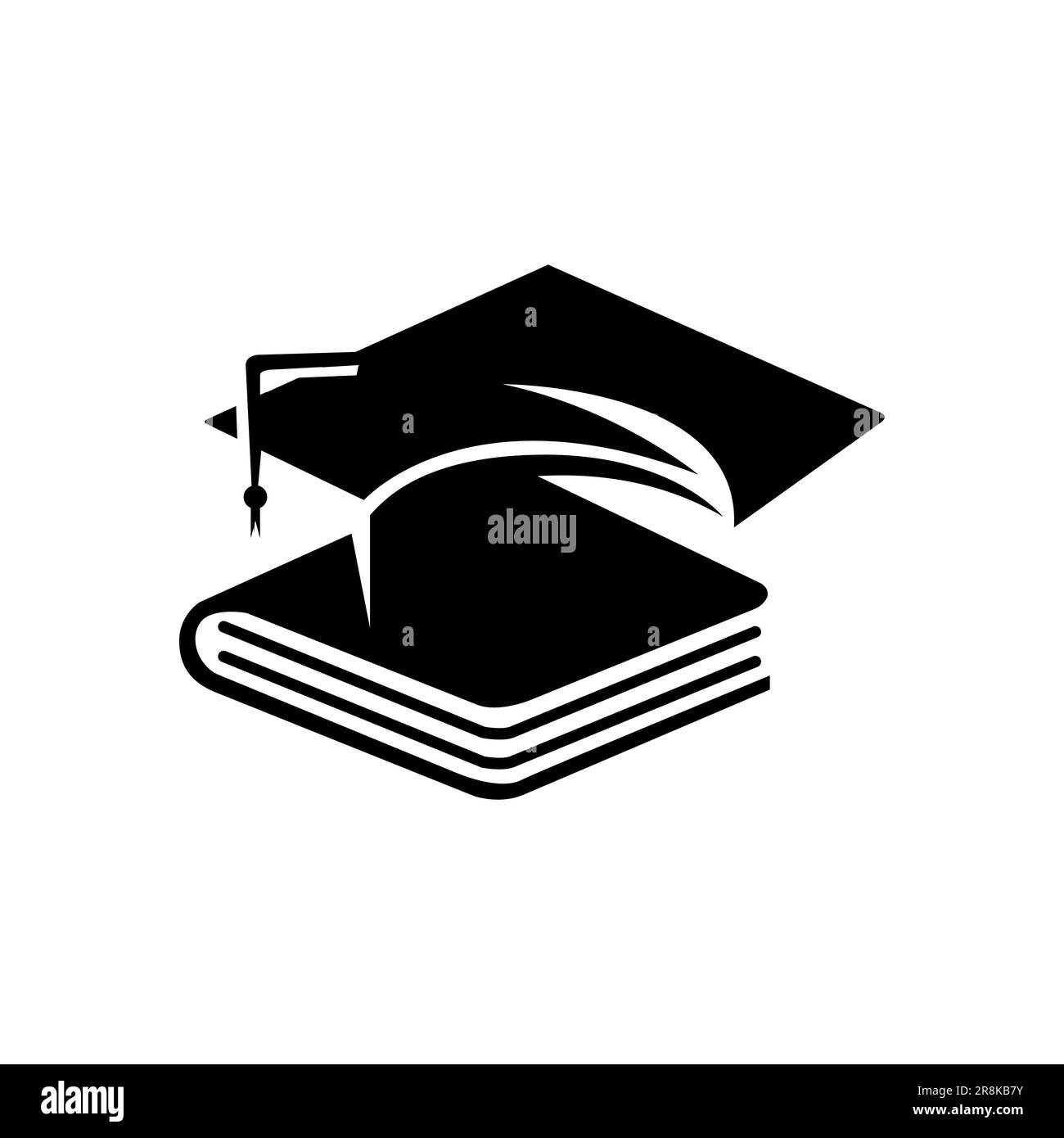 College, tappo di laurea, campus, design del logo Education con illustrazione vettoriale grafica del libro. Illustrazione Vettoriale