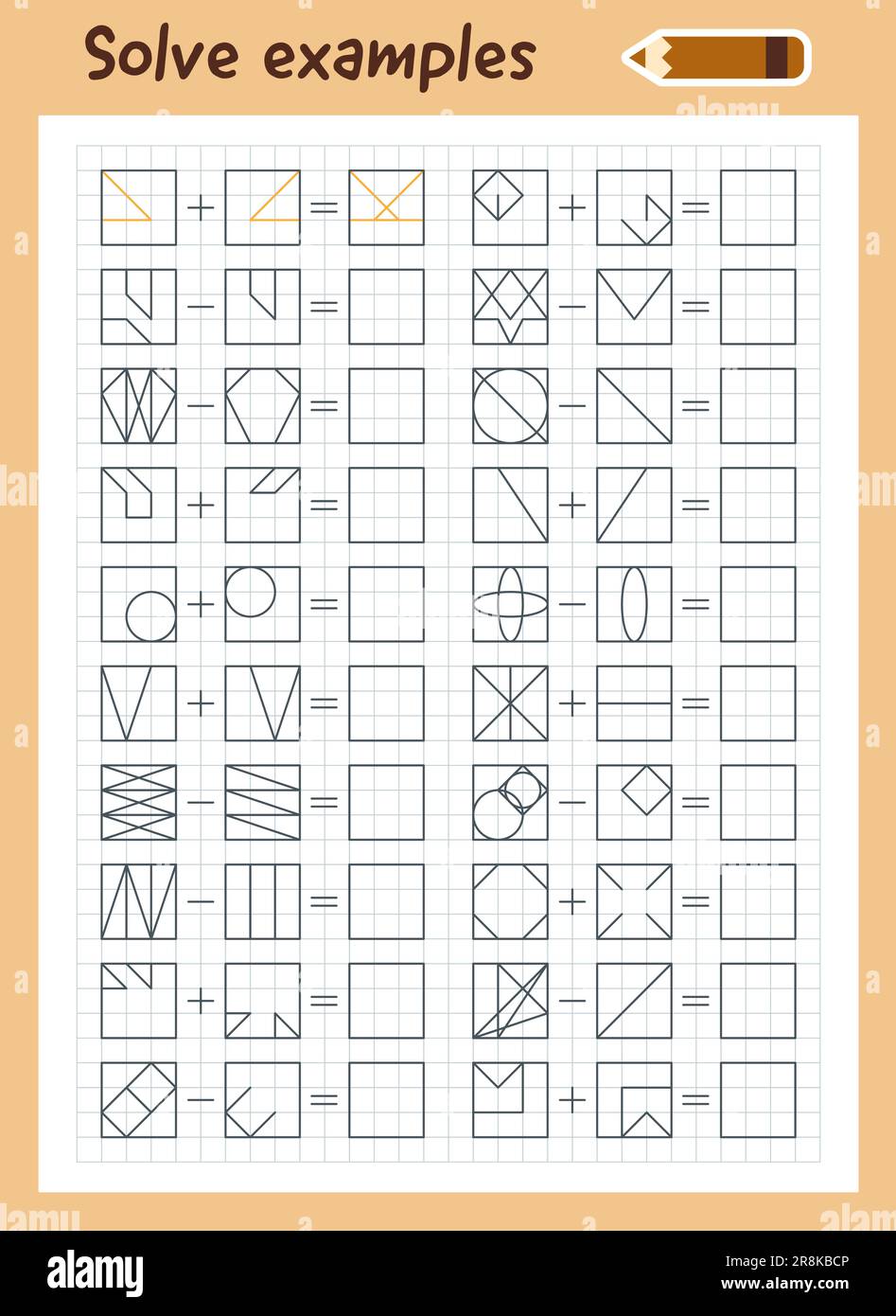 Esercizi di logica per i bambini. Esempi di risoluzione. Matematica Illustrazione Vettoriale