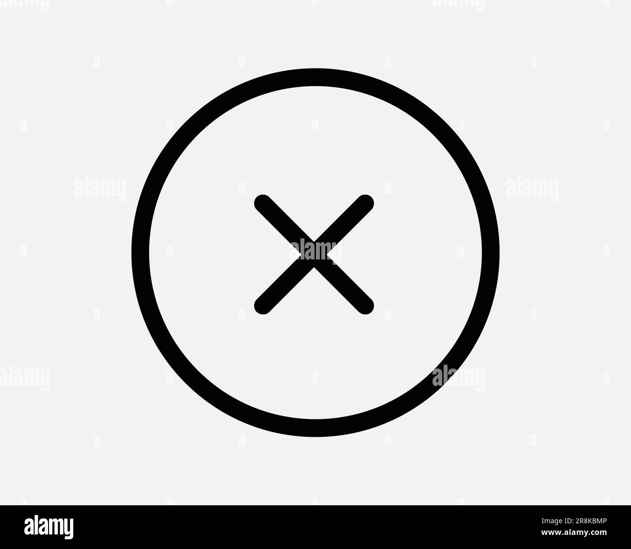 Icona linea rotonda trasversale. Annulla errore X contrassegno errato Interrompi chiusura non corretta. Simbolo del segno bianco nero Illustrazione Illustrazione grafico Clipart vettore EPS Illustrazione Vettoriale