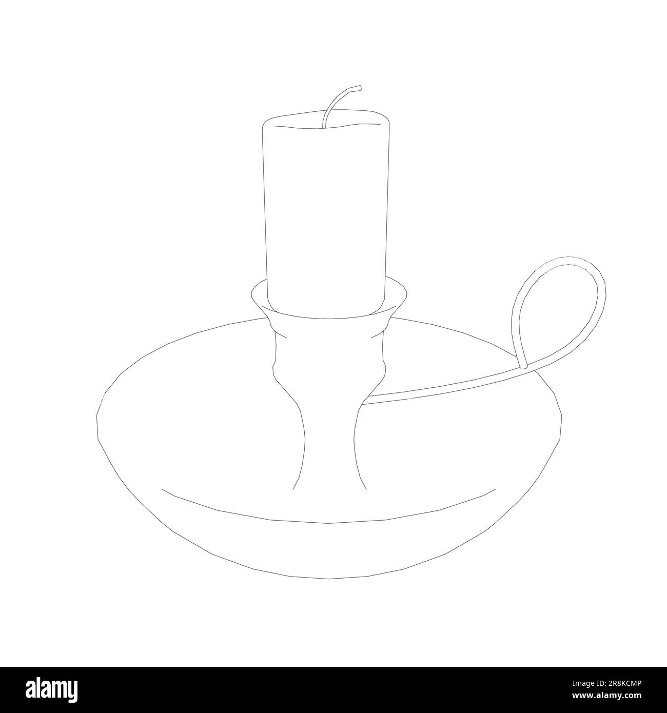 Candela Contour e supporto. Contorno del candelabro su sfondo bianco. Candela accesa in vecchio stile, candelabro su icona piatto supporto. Illustrazione Vettoriale