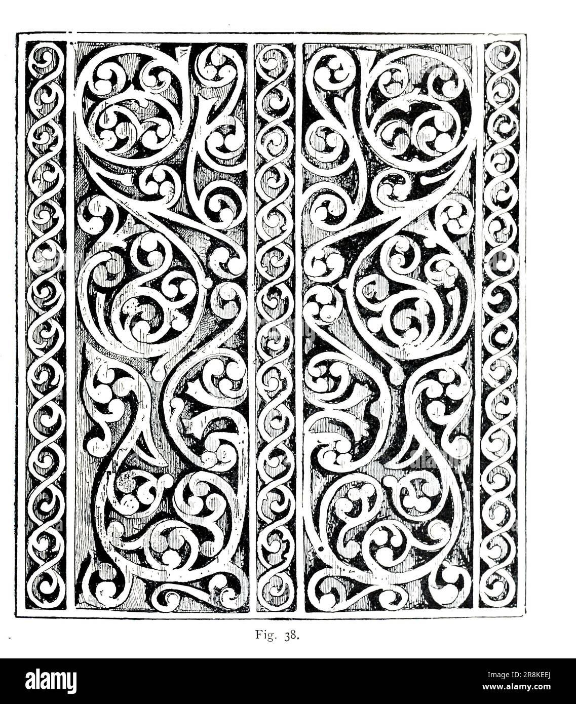 Pannello in basso rilievo disegno geometrico lineart schizzo dal libro ' Un manuale di scultura in legno ' di Leland, Charles Godfrey, 1824-1903; e Holtzappel, John Jacob Pubblicazione data 1891 da New York, Scribner Foto Stock