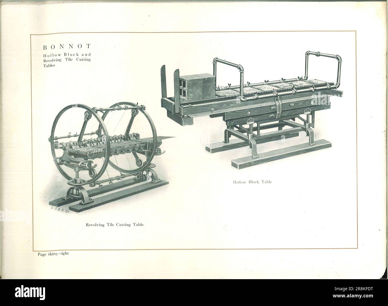 Piano di taglio per piastrelle a blocco cavo e girevole dal catalogo di ' Bonnot Clay Machinery ' di Bonnot Company Data di pubblicazione 1910s Foto Stock