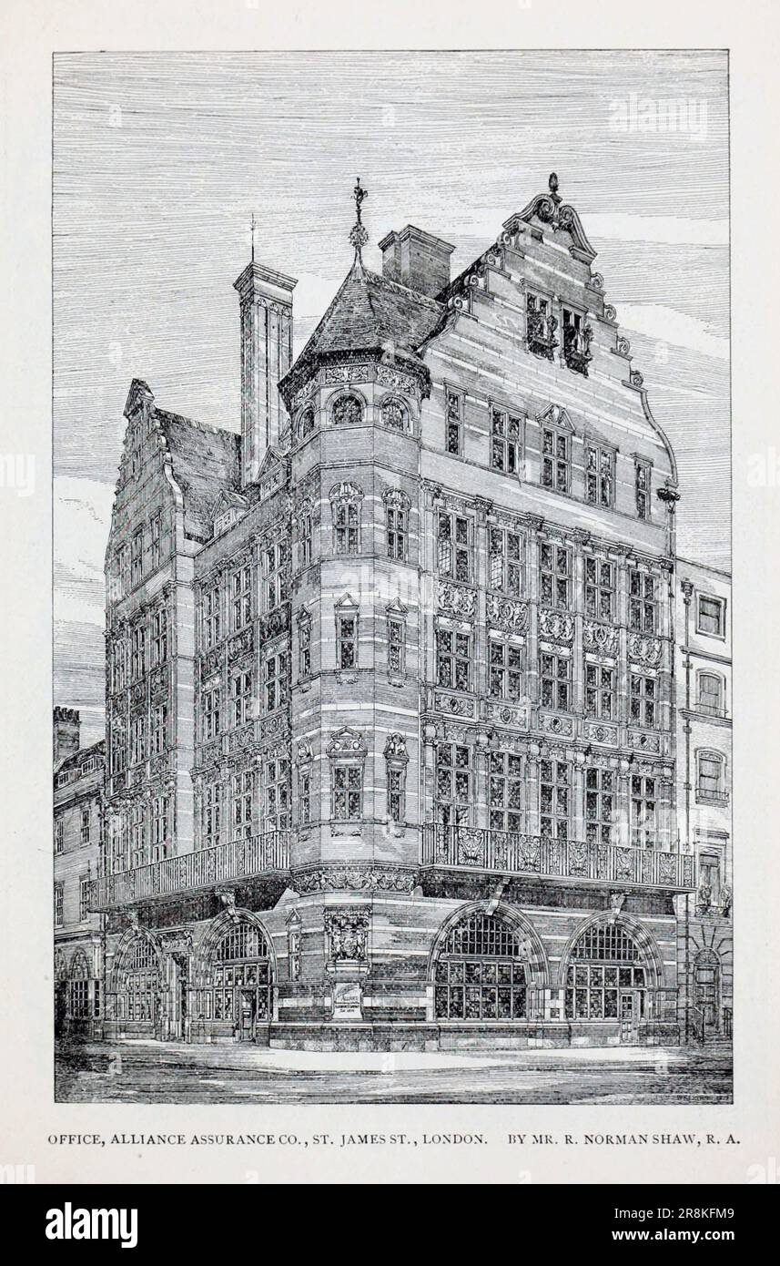 Ufficio, Alliance Assurance Co. St James Street, Londra di R. Norman Shaw R. A. dall'articolo ARCHITETTI INGLESI CONTEMPORANEI E LORO LAVORO. Di H. Heathcote Statham dalla rivista Engineering MAGAZINE DEDICATA AL PROGRESSO INDUSTRIALE Volume X ottobre 1896 NEW YORK The Engineering Magazine Co Foto Stock