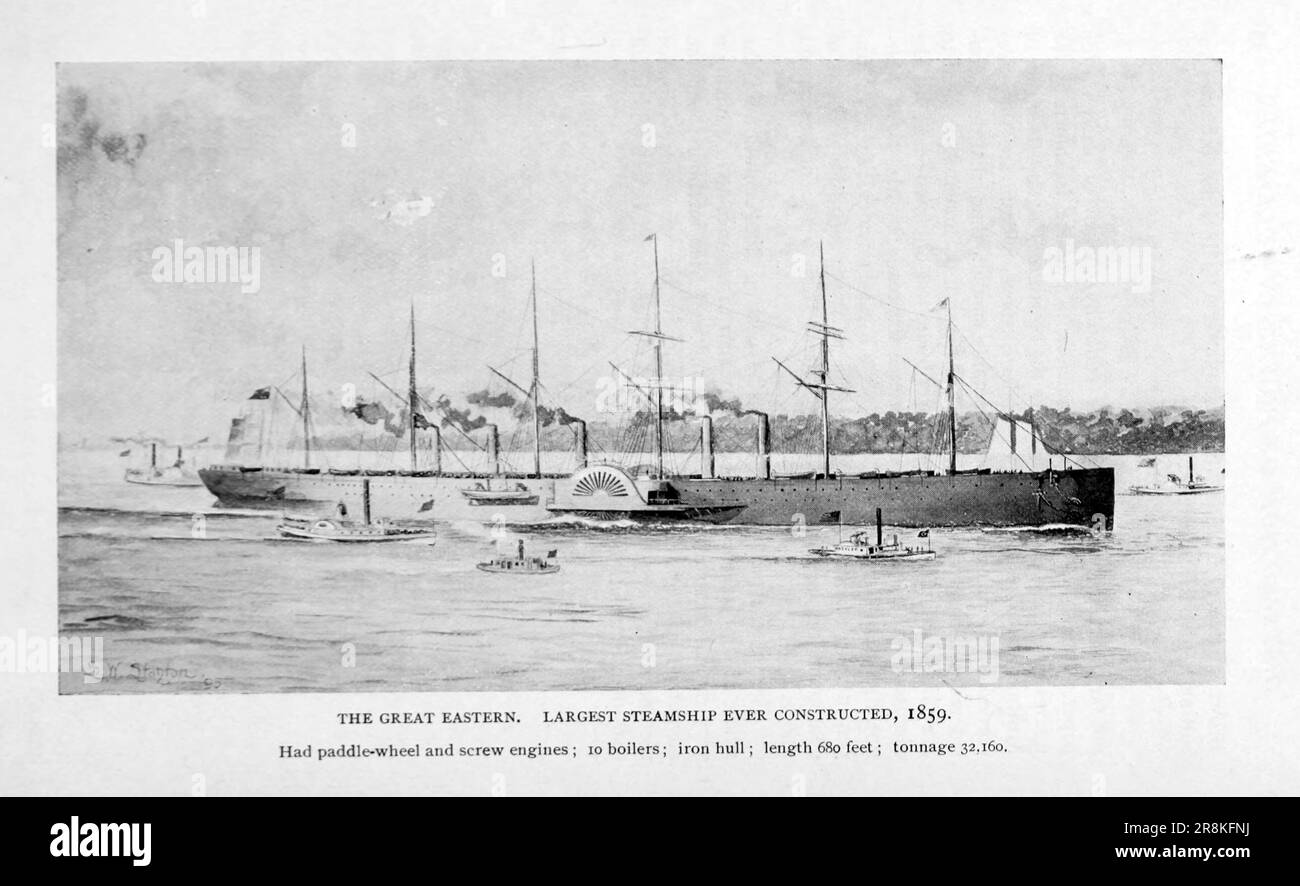 Il più grande piroscafo orientale mai costruito, 1859 aveva ruota paddle e motore a vite, ferro Hull, Lunghezza 680 piedi stazza 32.160 dall'articolo The Transatlantic Steamers of 1856 to 1880 by Samuel Ward Stanton from the Engineering Magazine DEVOTED TO INDUSTRIAL PROGRESS Volume X ottobre 1896 NEW YORK The Engineering Magazine Co Foto Stock