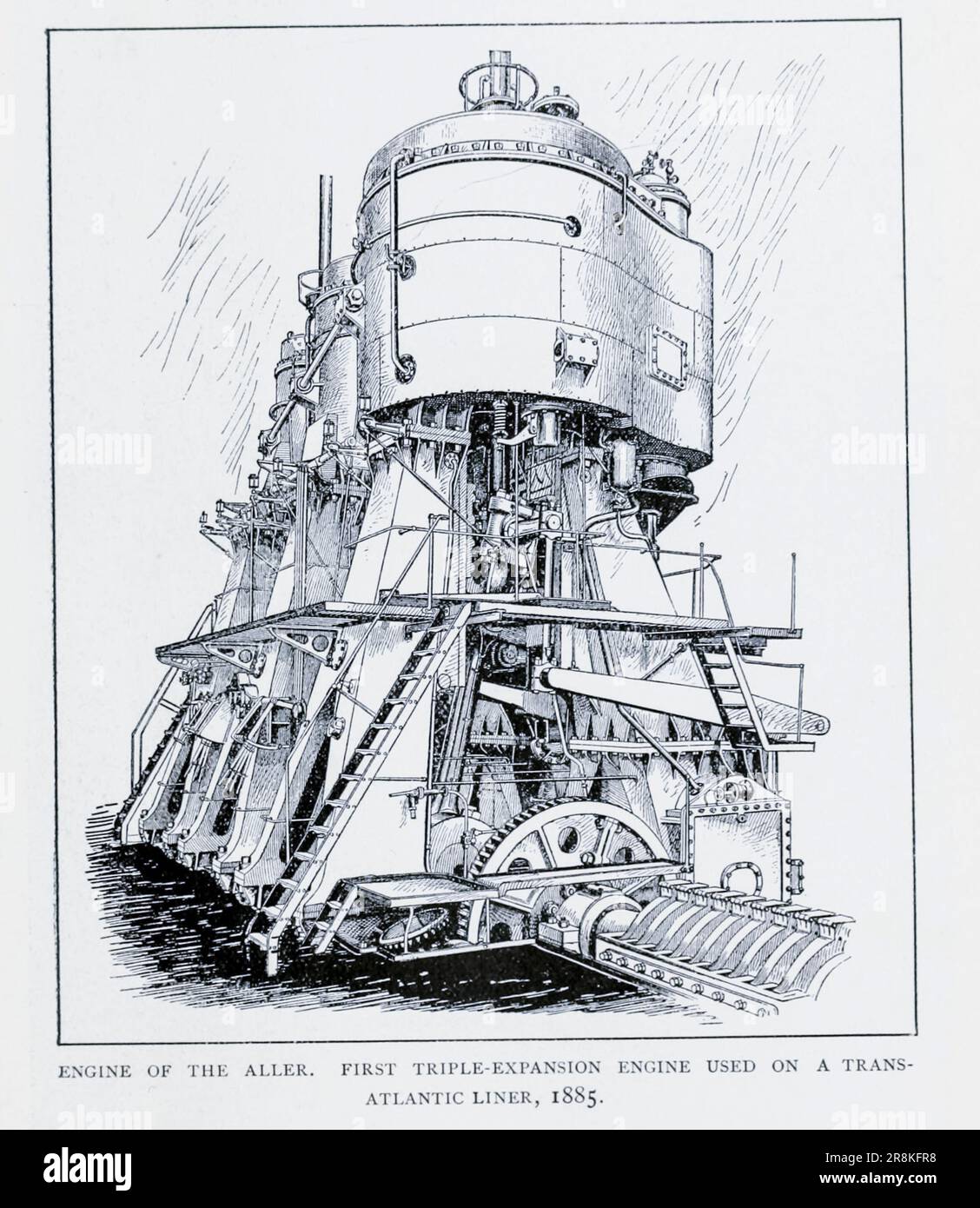 Engine of the aller, primo motore a tripla espansione utilizzato su un transatlantico 1885 dall'articolo The Great Modern Transatlantic Steamship di Samuel Ward Stanton dall'Engineering Magazine DEDICATO AL PROGRESSO INDUSTRIALE Volume X ottobre 1896 NEW YORK The Engineering Magazine Co Foto Stock