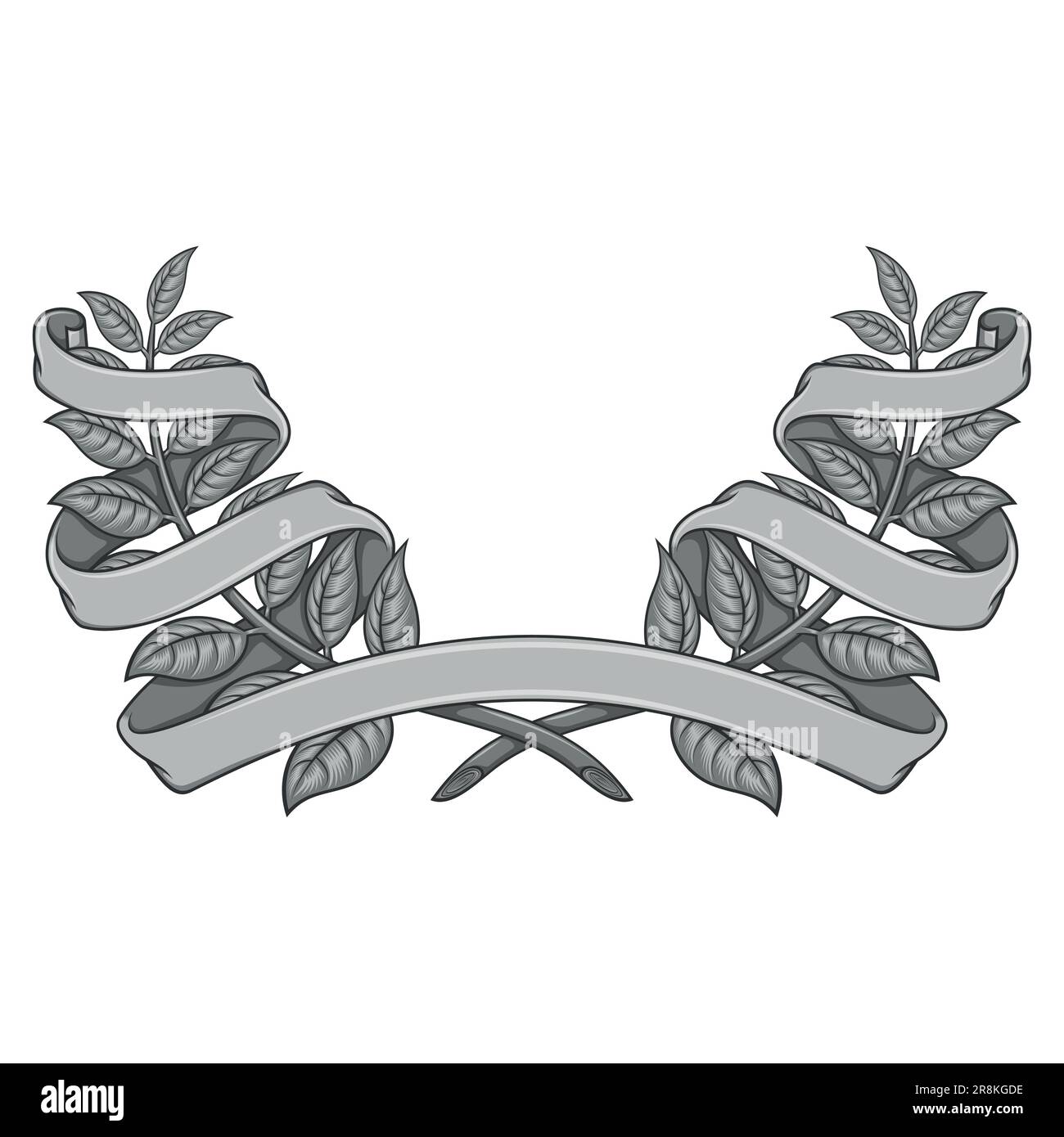 Disegno vettoriale della corona di alloro circondata da nastro, due rami di ulivo decorati con nastro Illustrazione Vettoriale