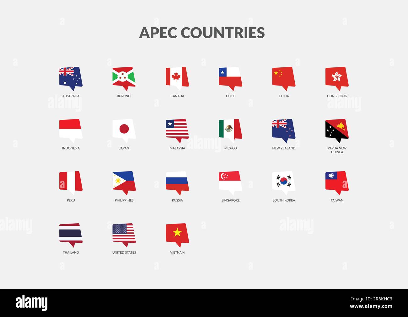 APEC - Asia-Pacifico cooperazione economica Paesi Chat flag icona Set. Illustrazione Vettoriale