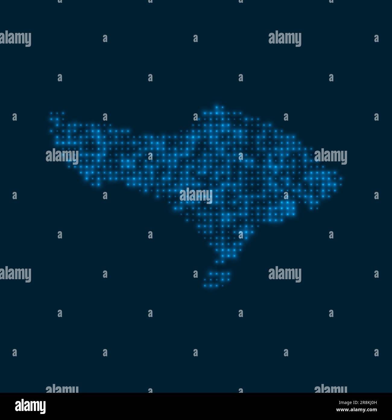Bali mappa luminosa punteggiata. Forma dell'isola con bulbi blu luminosi. Illustrazione vettoriale. Illustrazione Vettoriale