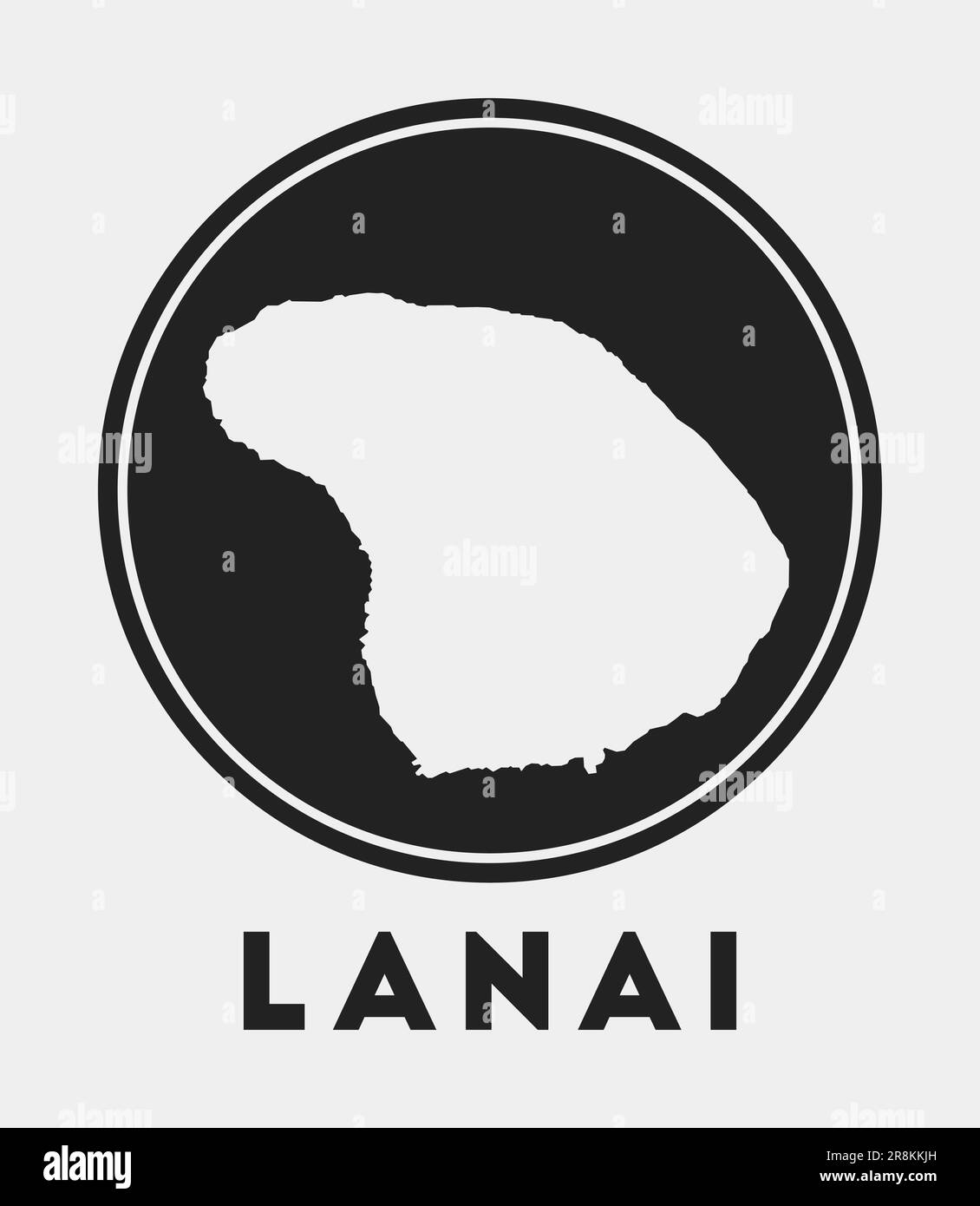 Icona del lanai. Logo rotondo con mappa dell'isola e titolo. Elegante distintivo Lanai con mappa. Illustrazione vettoriale. Illustrazione Vettoriale