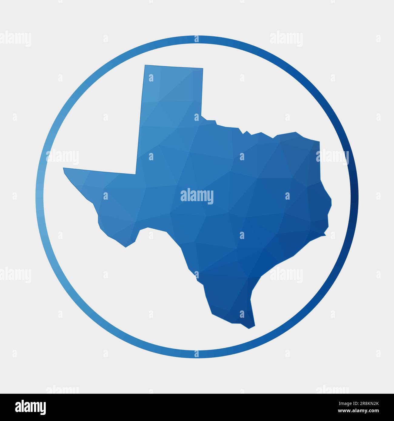 Icona del Texas. Mappa poligonale dello stato degli Stati Uniti nell'anello gradiente. Insegna rotonda in polietilene basso. Illustrazione vettoriale. Illustrazione Vettoriale