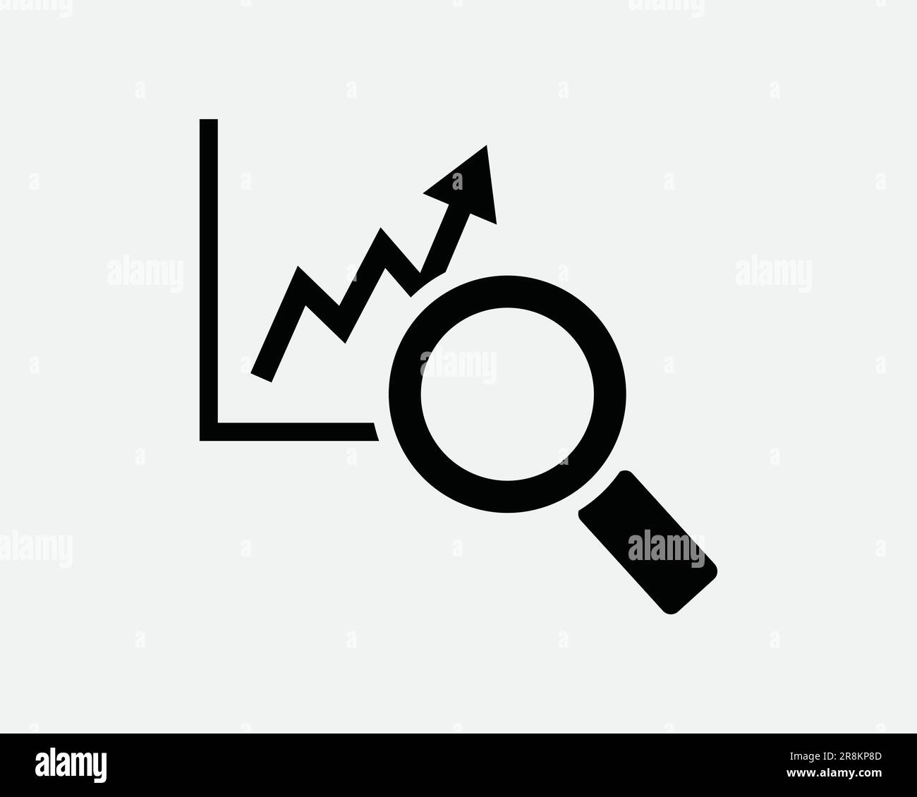 Icona analisi di mercato. Grafico Ricerca Ricerca Ricerca Business Finance lente d'ingrandimento. Nero bianco segno simbolo grafico Clipart vettore EPS Illustrazione Vettoriale