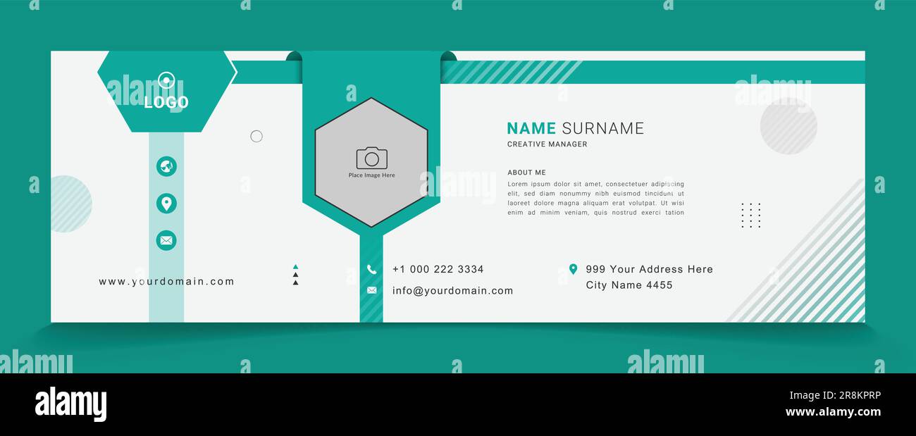 Design del modello di firma e-mail. Banner vettoriale firma e-mail aziendale Illustrazione Vettoriale