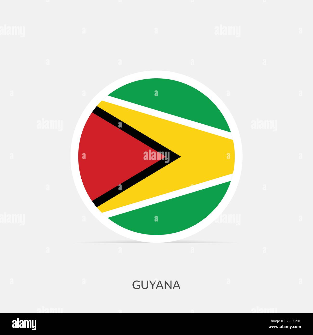 Icona della bandiera rotonda della Guyana con ombra. Illustrazione Vettoriale