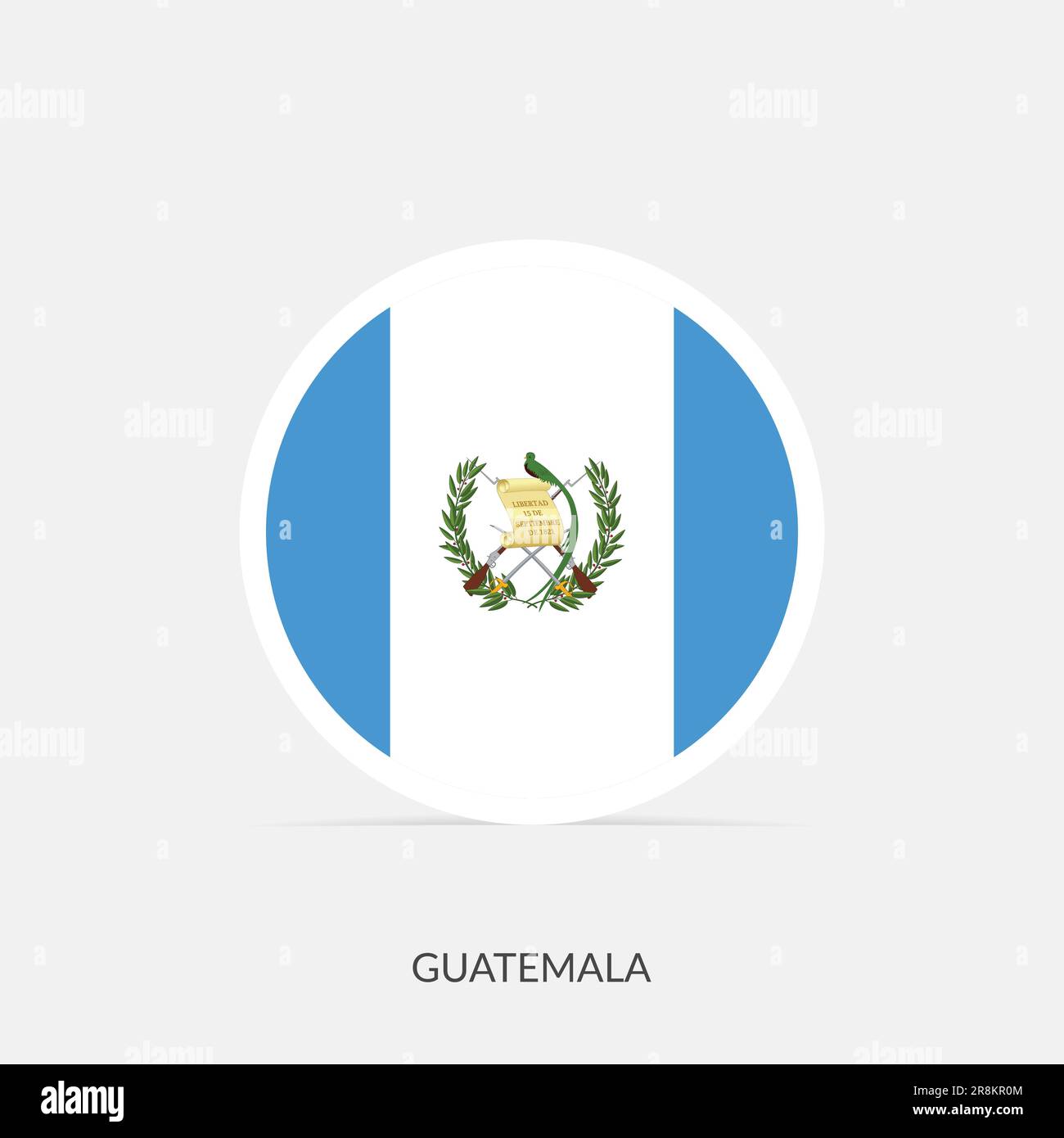 Icona della bandiera rotonda del Guatemala con ombra. Illustrazione Vettoriale